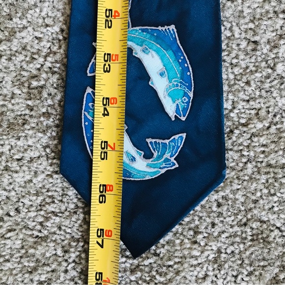 Vintage 60’s Hand Painted Signed Designer Silk Necktie Blue Silver Salmon EUC - Picture 10 of 11